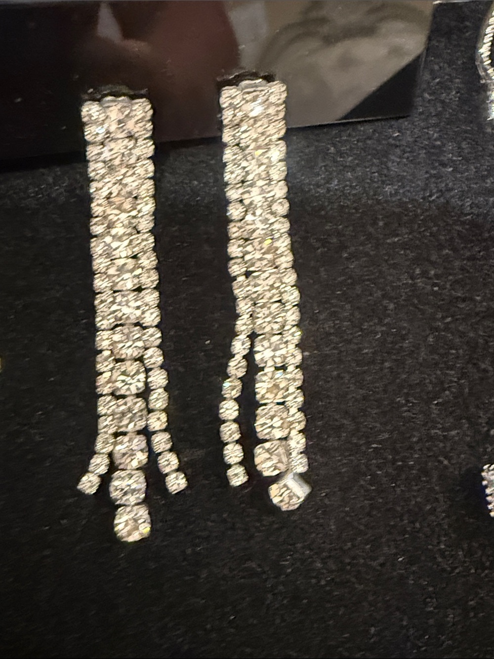 Clear Crystal Linear Drop Earrings - Silver Tone Sparkle